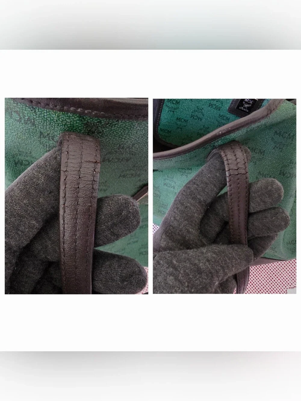MCM Green Shopper Shoulder Tote Bag AUTHENTIC